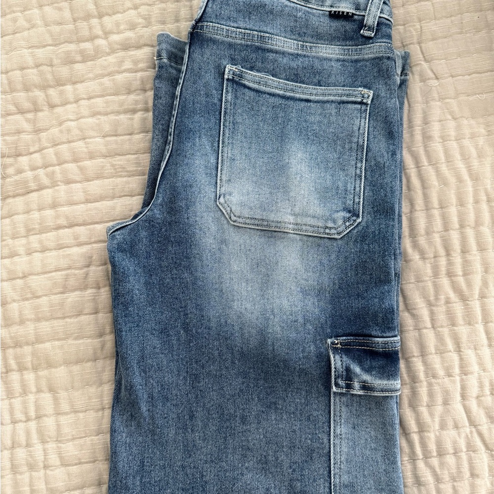 Blue Flare Wide Leg Jeans with Vintage Wash